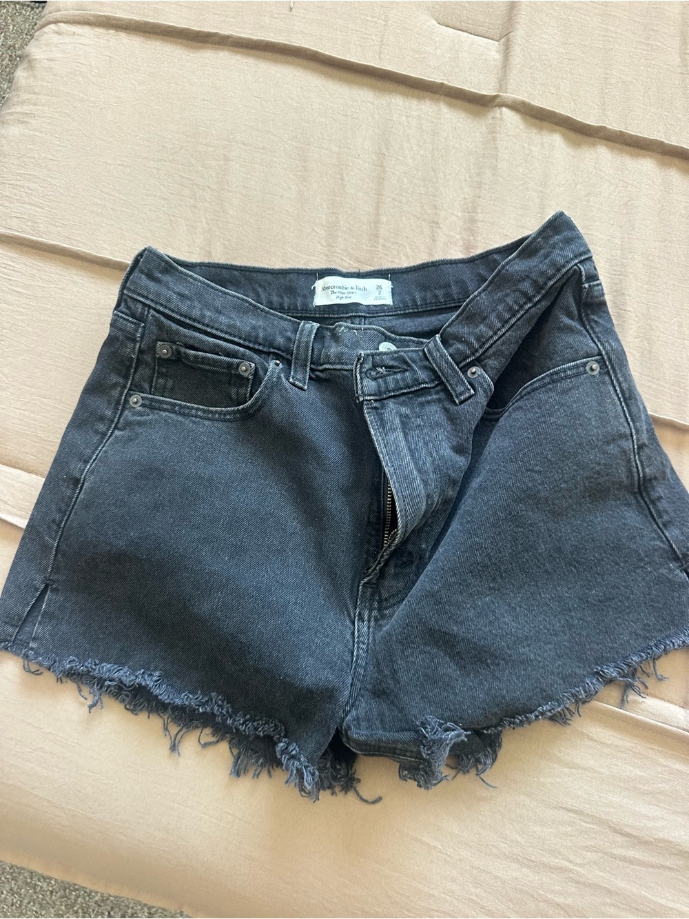 Abercrombie & Fitch Black Frayed-Hem Denim Shorts